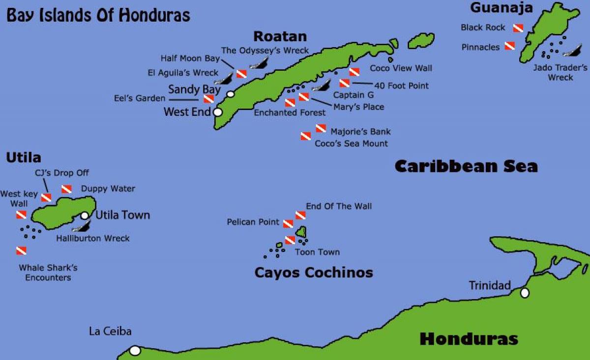 կղզու Հոնդուրասի քարտեզի վրա