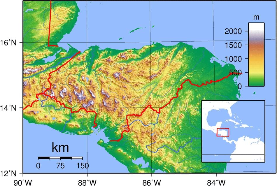 քարտեզ Հոնդուրասի топографическая