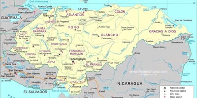 Քարտեզ քաղաքական քարտեզը Հոնդուրասի